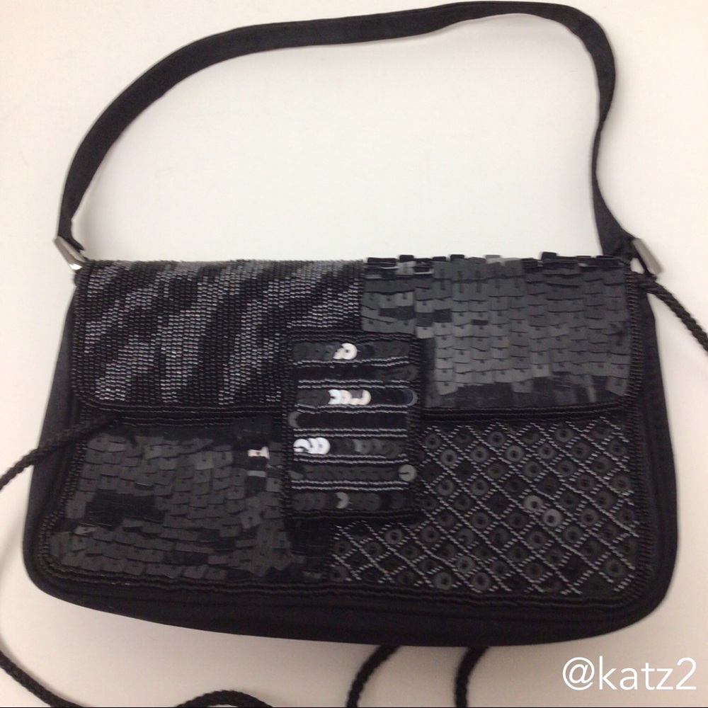 Vintage Black Sequins and Beads Small Purse